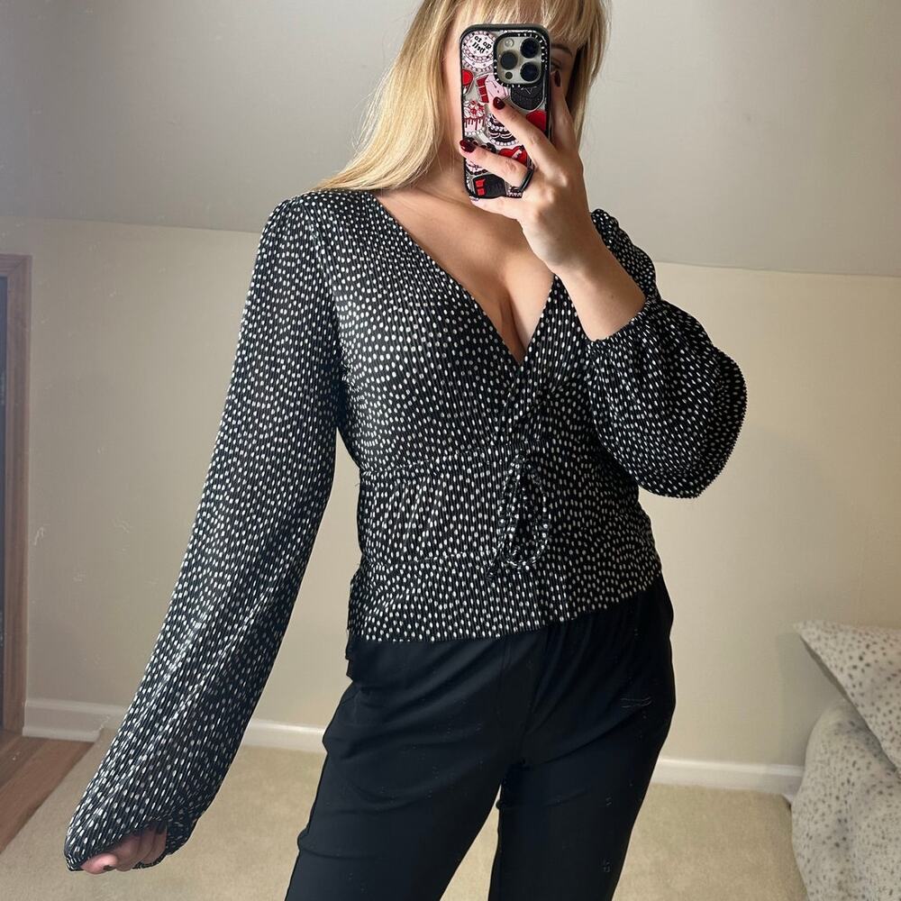 Zara: Polka Dot Stretchy Pleated Silky Blouse